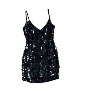 Oleg Cassini Formal Black Sequin Mini Dress Size 8